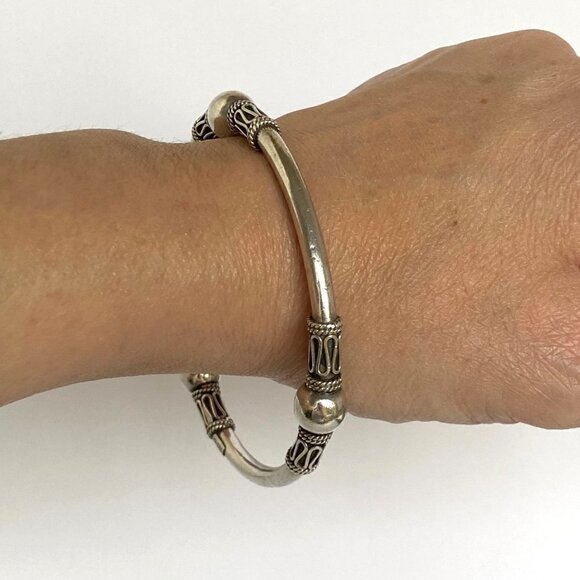 Suarti Sterling Silver 925 BA Indonesia Bali Beaded Round Bangle Bracelet 7.75" - Picture 4 of 16